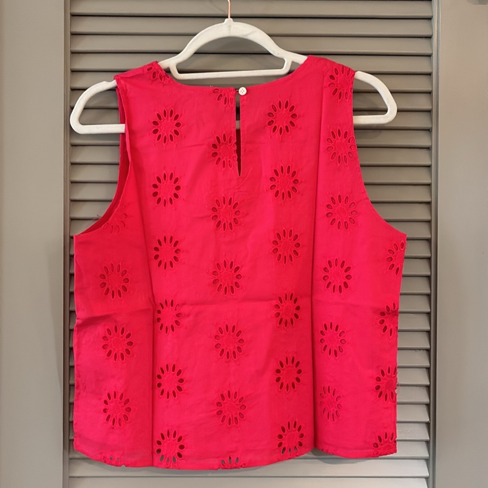 NWT J. Crew Eyelet Shell Top Bright Rose Sz S - Picture 4 of 6